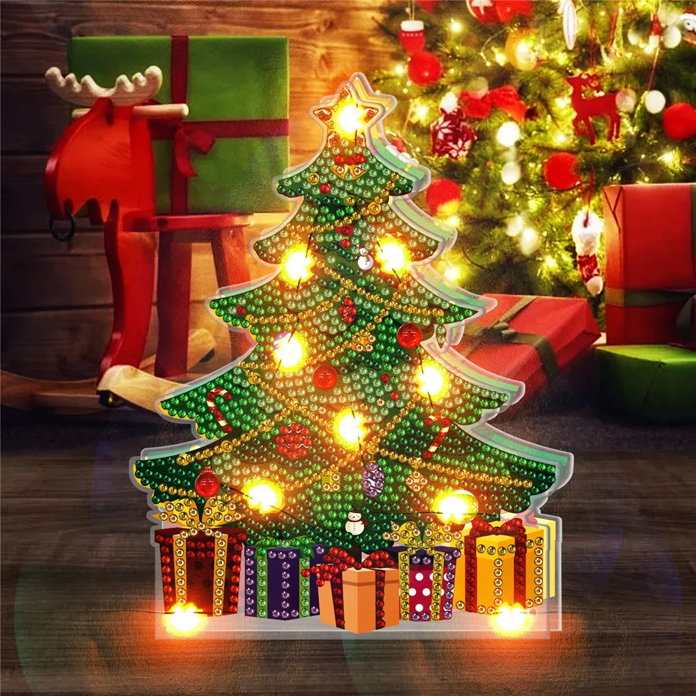 DIY Christmas diamond painting ornament lamp card Christmas decoration double-sided point drill Santa Claus tree desktop card