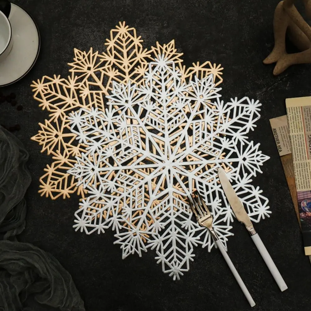 Snowflake Hollow PVC Bronzing Coaster Table Mat For Coffee Tables Tableware Cup Pads Christmas Decoration Kitchen Accessories