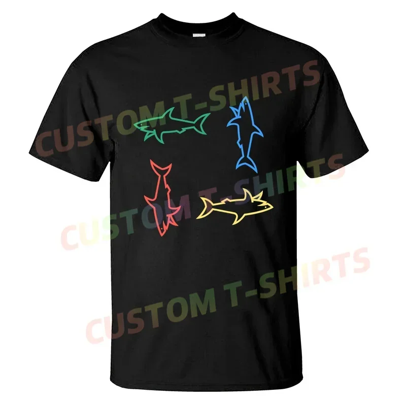 

2024 Summer 100% Cotton Men T Shirt Casual Shark Paul Colorful Logo T-shirt Graphic Short Sleeves S-3XL Cool Tee