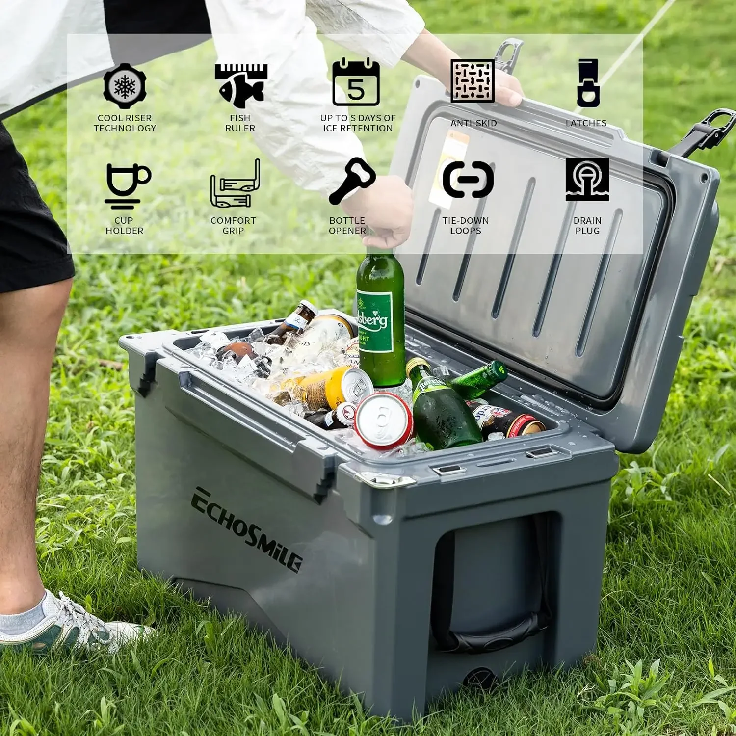 Quart Rotomolded Cooler, 5 Days Protale Ice Cooler, Ice Chest Suit for BBQ, Camping, Pincnic, and Other Outdo