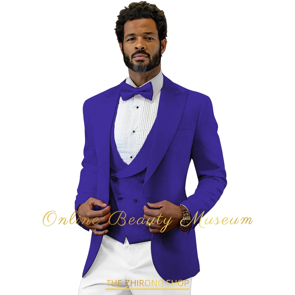 

Royal Blue Men's 3-Piece Suit (Coat+Vest+Pants) Jacquard Blazer Wedding Groom Birthday Ball Anniversary Banquet Custom Tailcoat