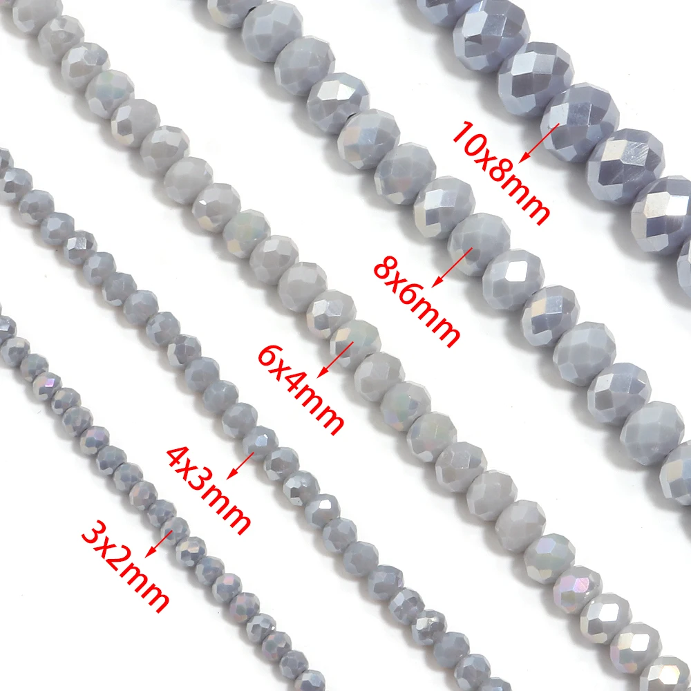 3 4 6 8 10mm Rondelle Crystal Beads Grey Porcelain Faceted Glass Bead Loose Spacer Bead for Jewelry Making DIY Bracelet Supplies
