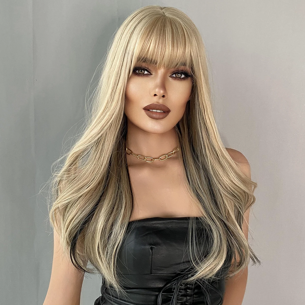 NAMM Long Wavy Curly Wigs for Women HD Black Blonde Hair Cosplay Party Heat Resistant Fake Hair Natural Synthetic Wig with Bangs