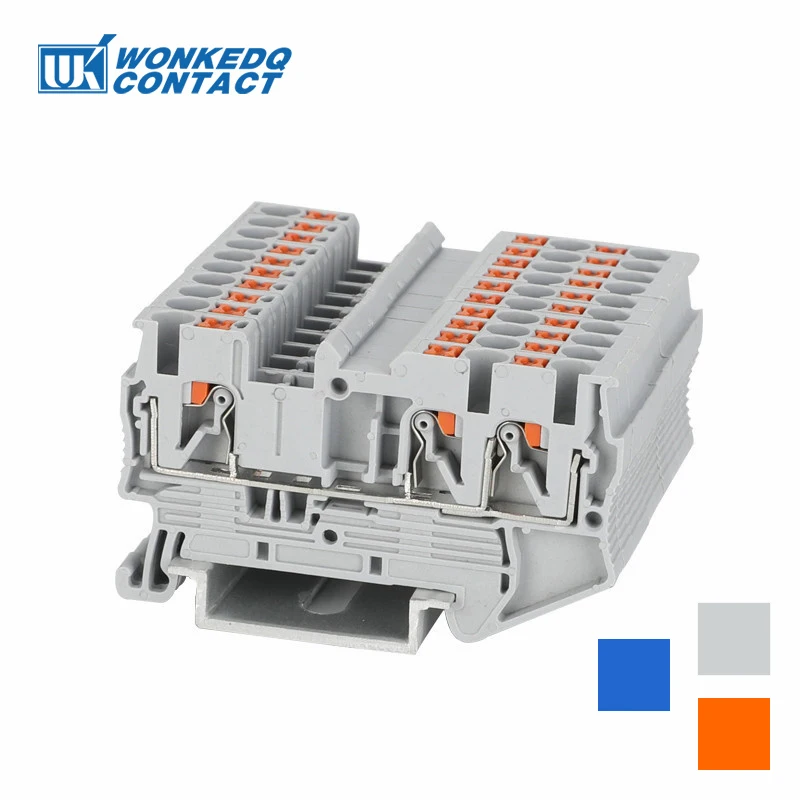 10Pcs PT2.5-TW PT 2.5-TW Push-In Twin 3-Conductor Feed-Through Strip Wire Electrical Connector Din Rail Terminal Block PT 2.5 TW