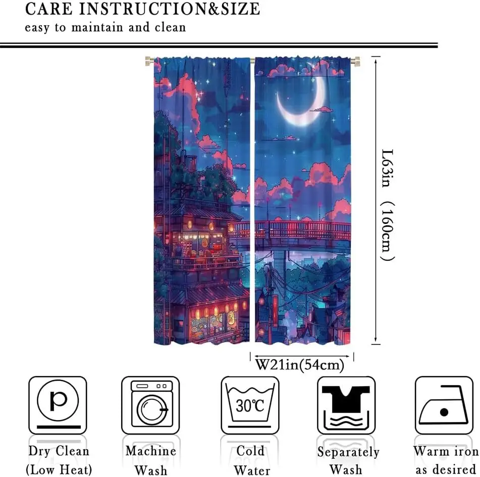 Cyberpunk City Curtains Neon Night Skyline Print for Bedroom Window Modern Decor