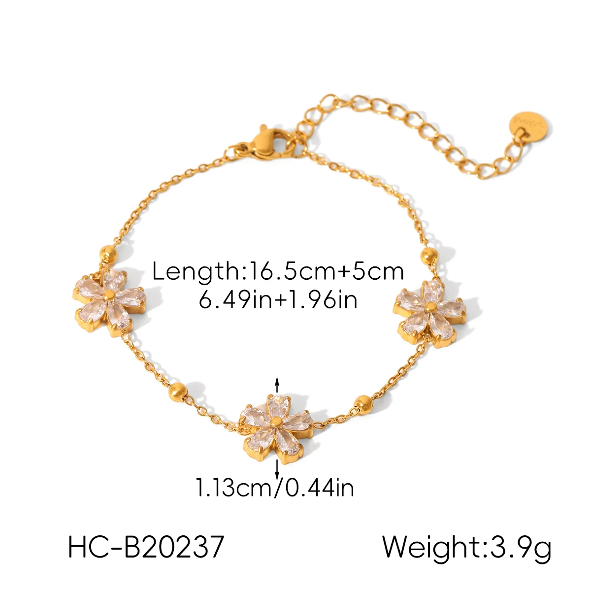 Vergoldetes Zirkon-Blumen-Schmuckset für Damen, zierliche Halskette, Armband, hypoallergen, Edelstahl, anlaufbeständig, Geschenk – Detail 7