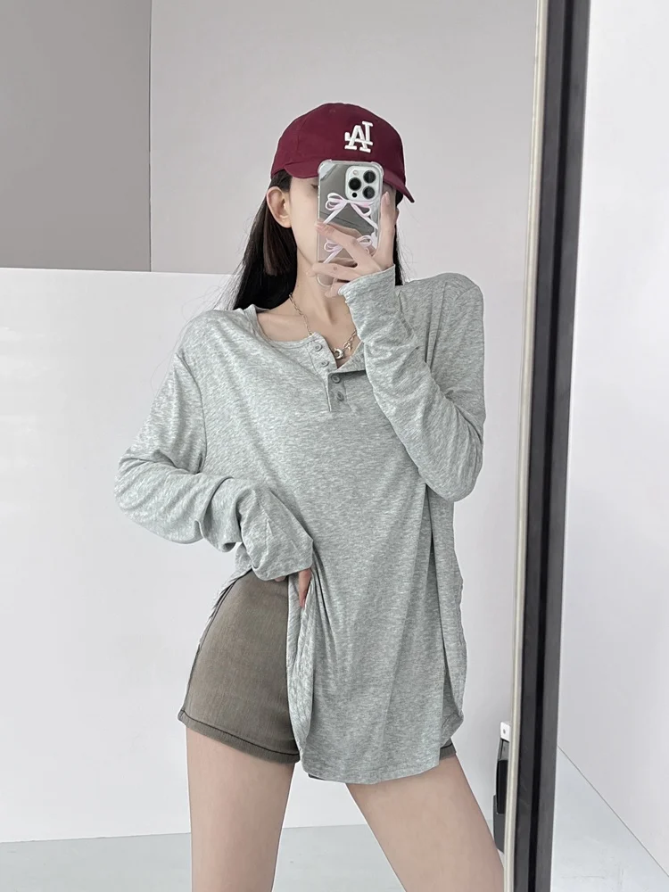 كسول الساخن فتاة طويلة Sve تي شيرت المرأة فضفاض الحماية من الشمس عادية Sle V-Ne لون نقي تخفيف Faion الصيف الأعلى #4