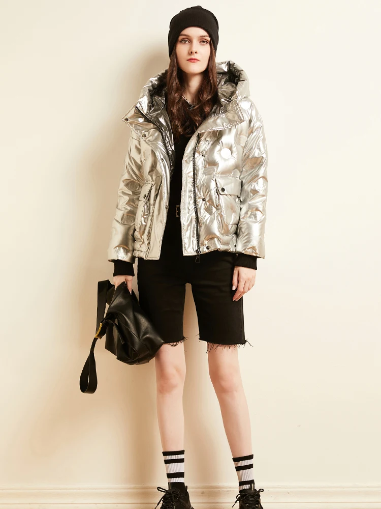 

Great quality Glossy Silvery Waterprood Down Coats Winter Hooded Down Coats Female Thicker Warm Oversized Parkas wy1080
