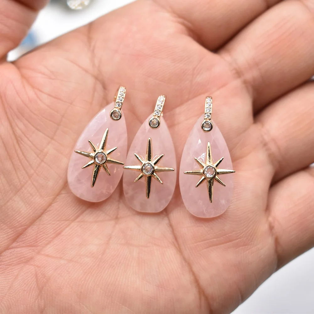 Großhandel 8 Stück/Set 14x25mm Wassertropfenform facettiert geschnitten Modische Natürliche Labradorit Starburst Halsketten-Anhänger Schmuck – Detail 14