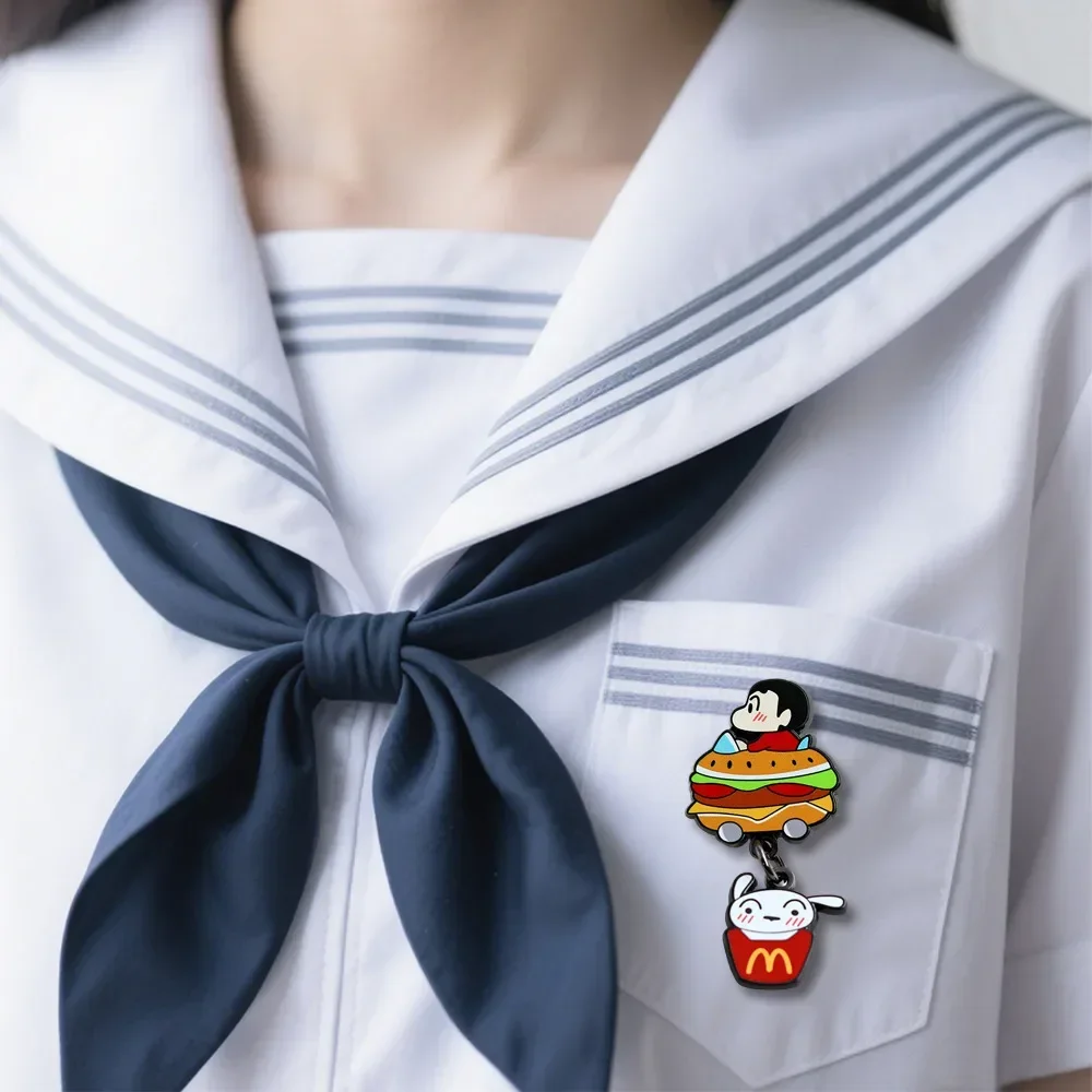 2026 New Crayon Shin-chan Enamel Pin Hamburger Dangle Brooch Anime Metal Lapel Badge Backpack Clothes Decor Jewelry Gift