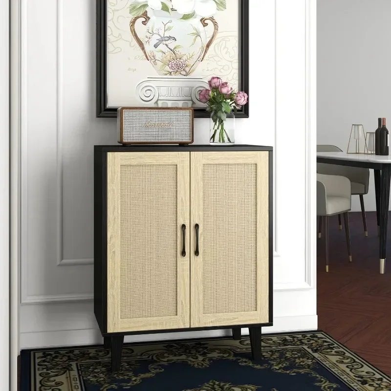 

Cabinet Sideboard with Rattan Decorated Doors Kitchen Storage Cupboard