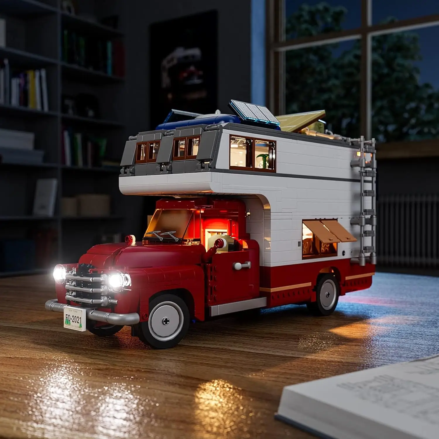 Lighting Camper-Van Building Set, Camper Vehicles Construction Building Set with LED Lighting Kit 1741 PCS for Teens & Adults