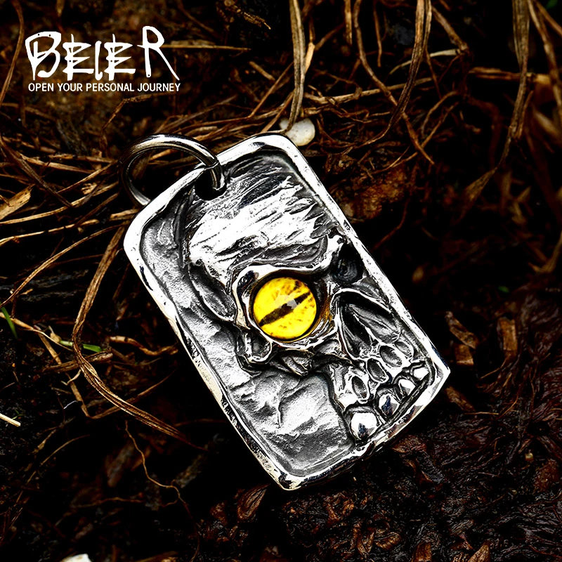 Beier Acier Inoxydable Carré crâne oeil de mort Pendentif Rugueux et dominateur Punk style JONecklace hommes Bijoux BP8-797