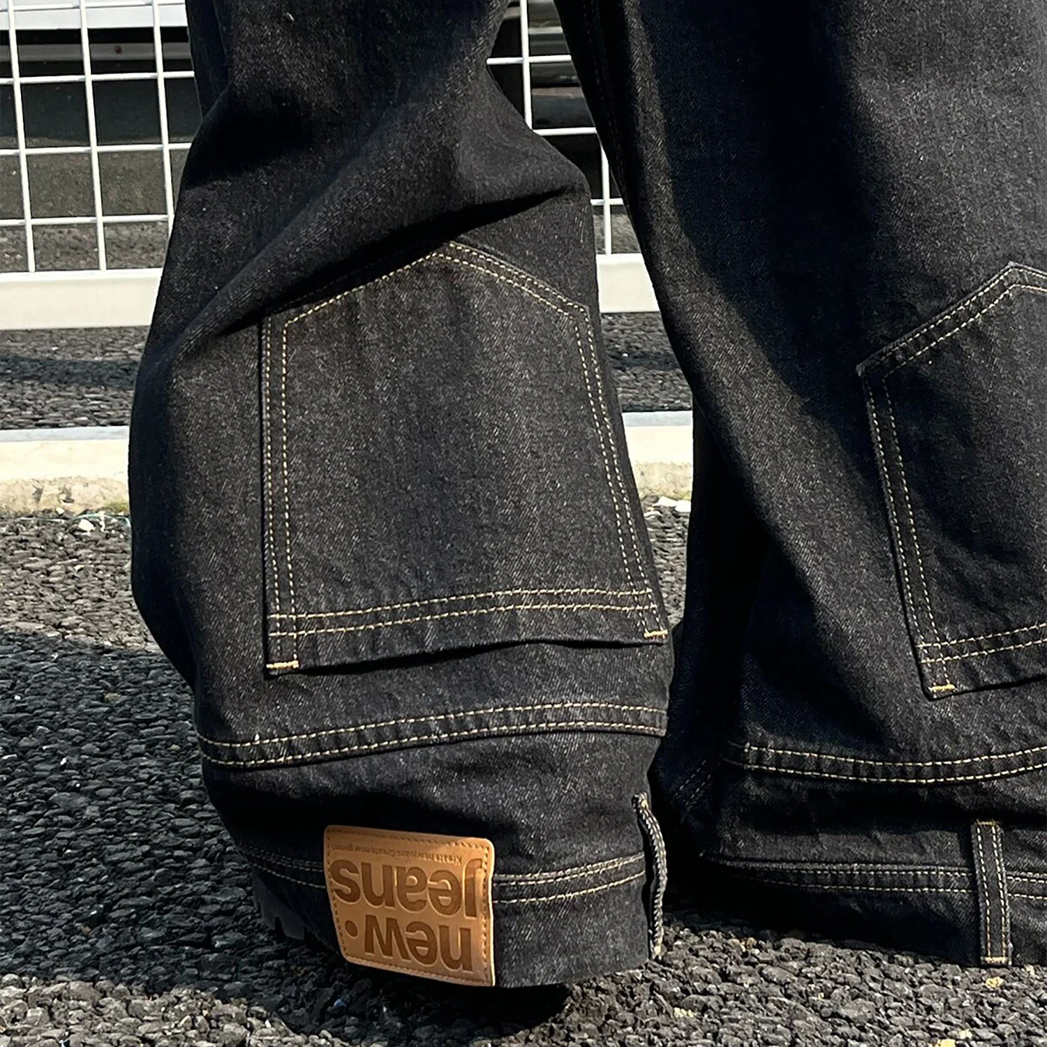 

Y2K New Reverse Pocket Men Jeans Straight Wide Leg Reverse Design Pants Gothic Hip-Hop Streetwear Punk Denim Trousers Men Jeans