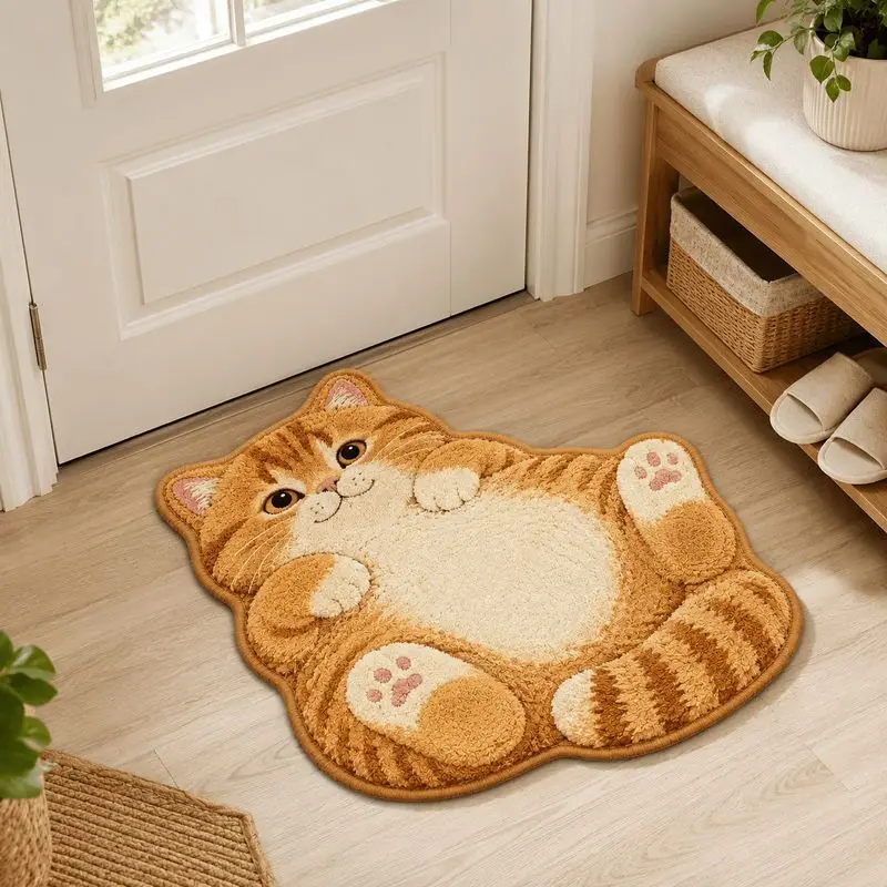 VIKAMA Cute Calico Cat Shape Area Rug For Bedroom Living Room Soft Small Carpet Non Slip Floor Mat Entryway Home Decor