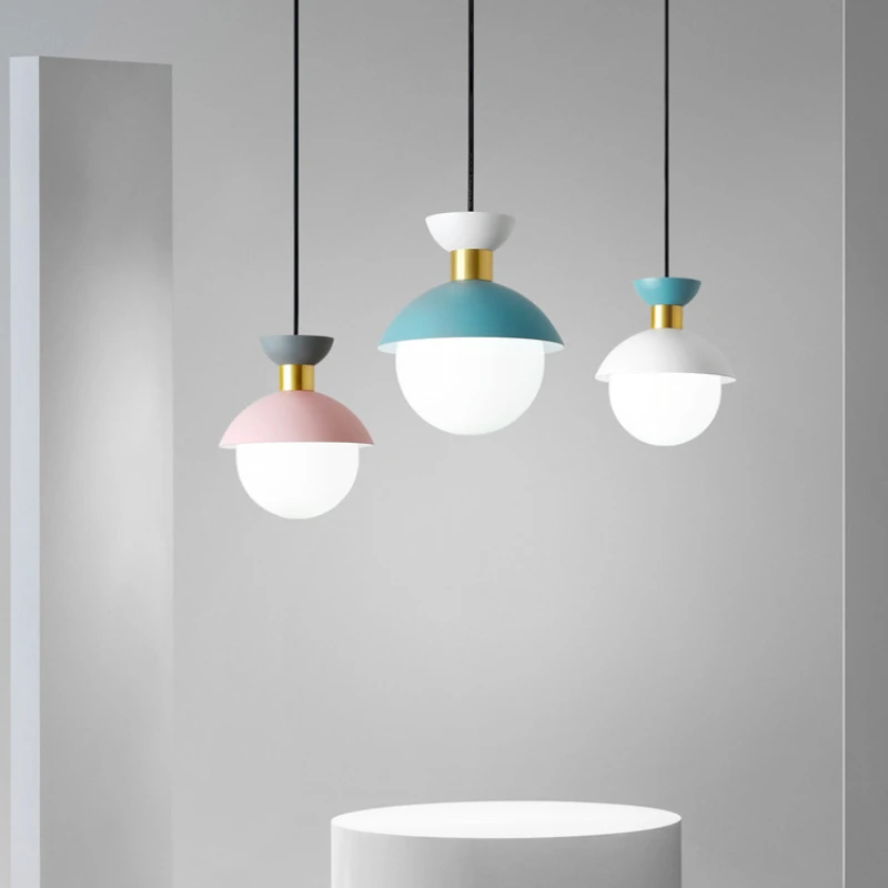 

Modern Led Pendant Lamp Hanging Suspension Bedroom Bedside Nordic Restaurant Glass Creative Macaron Fixture Lighting Decor Light