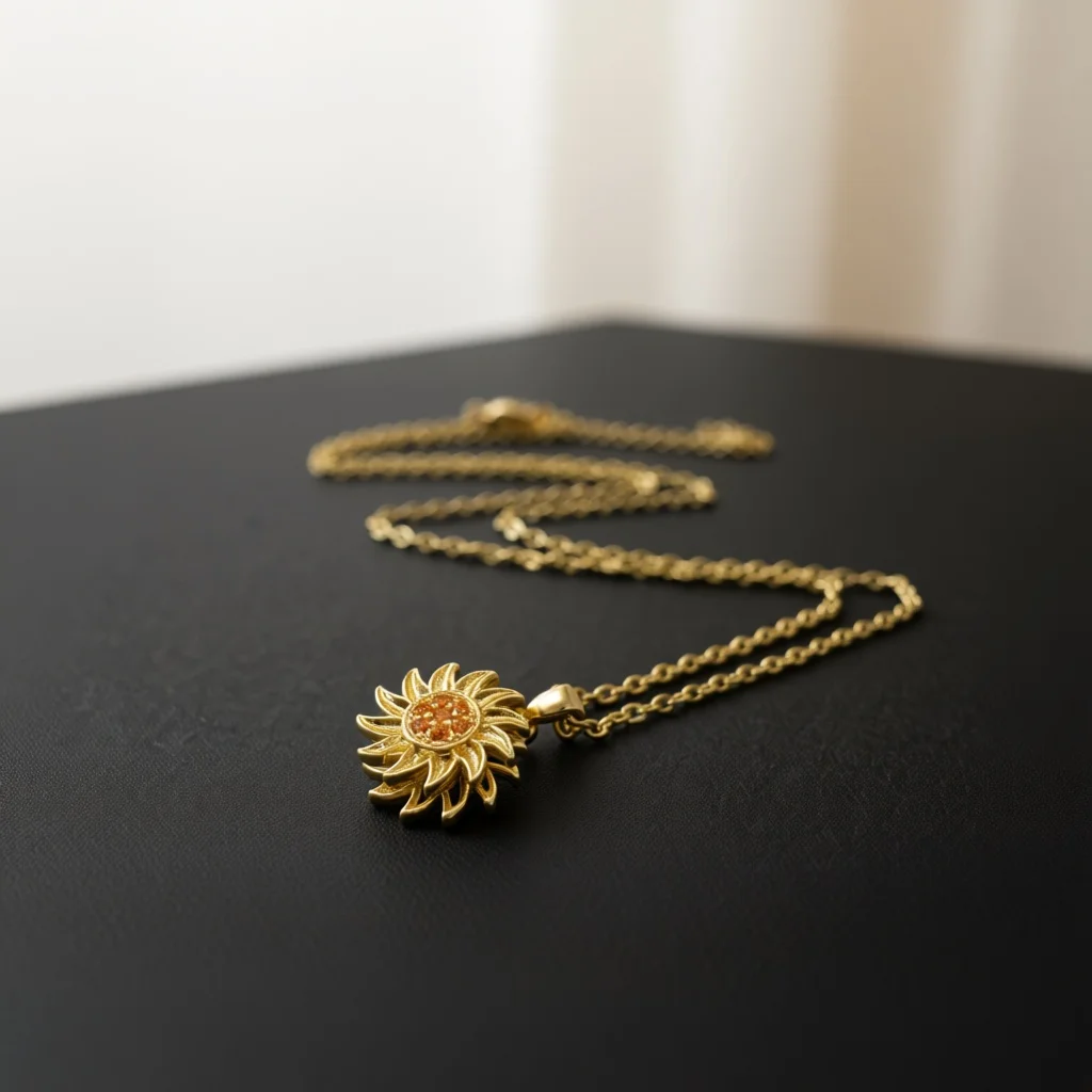Exquisite Rotatable Multi‑Layer Sunflower Necklace Inlaid Zircon Decor Vintage Floral Design Fashion Jewelry Ornament for Women