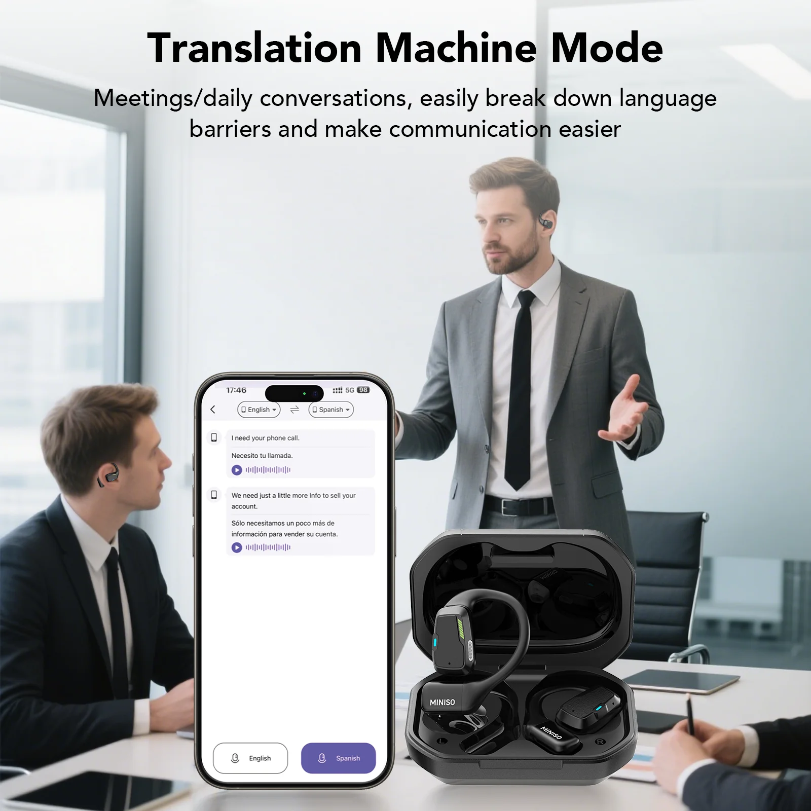 [AI Translator] MINISO M98 Drahtlose Kopfhörer OWS Sport Bluetooth Kopfhörer Gaming Headset ASMR APP Übersetzung Ohrhörer IPX5 – Detail 4