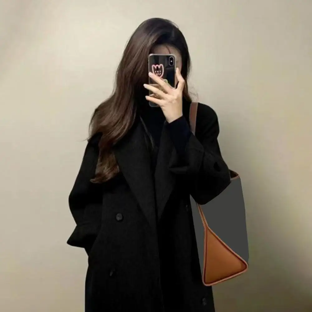 Women Wool Coat Double Row Buttons Women's Long Wool Coat Double-breasted Pea Coat Casual Notch Lapel Trench for Fall for Women