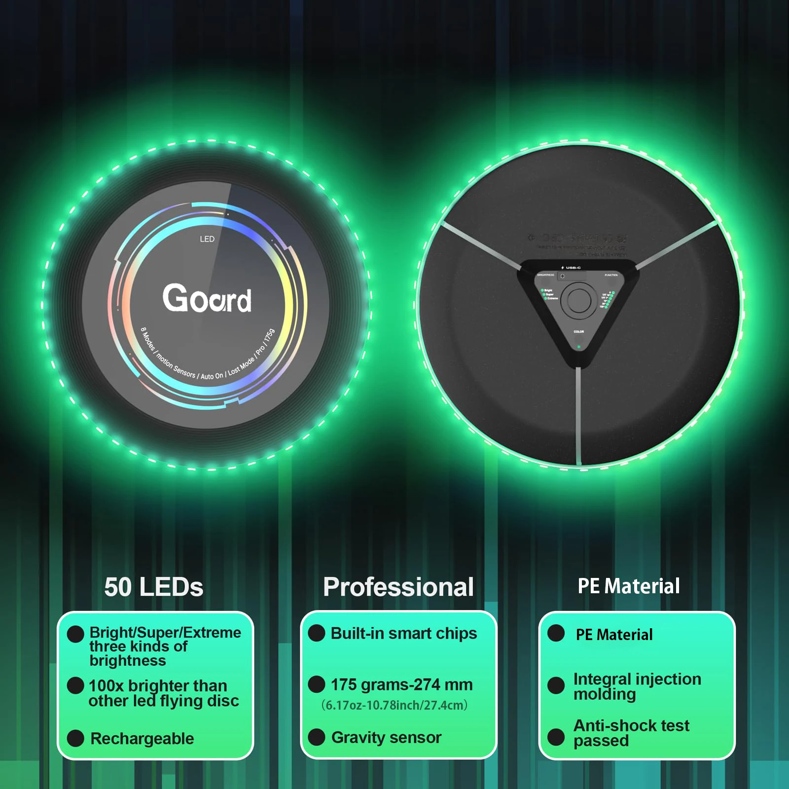 จานร่อนไฟ LED แบบชาร์จไฟได้ สำหรับการแข่งขันกีฬา ของเล่นกีฬากลางแจ้ง สำหรับกีฬากลางแจ้งและกิจกรรมสันทนาการ ชายหาด