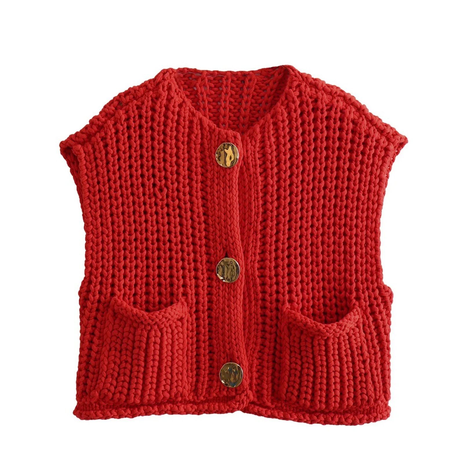 Elegant Fashion y2k Clothes Knitted Sweater Vest Women Casual Solid Sleeveless V Neck Button Sweater Autumn Winter Cardigan Vest