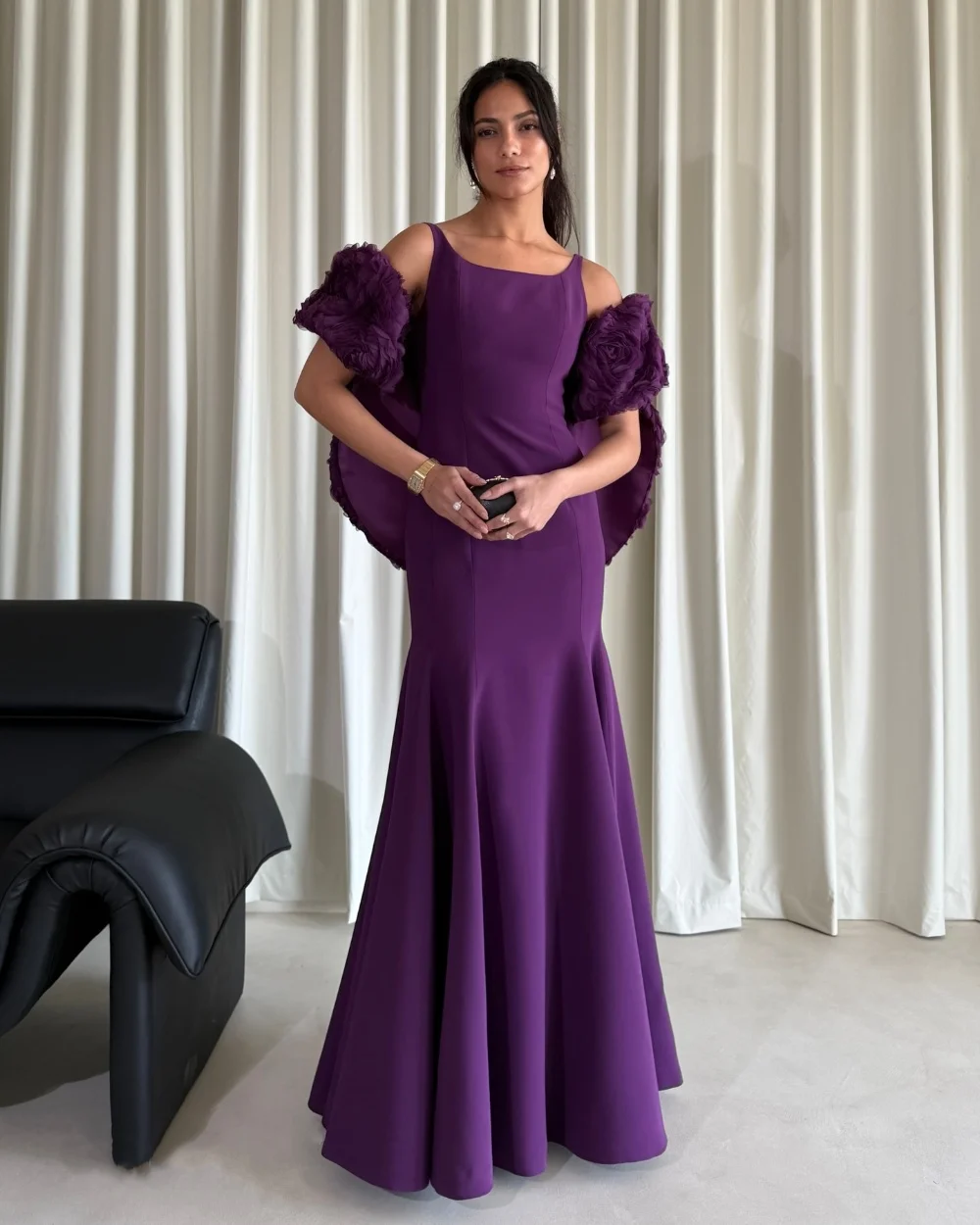 

Customized Matching Intricate Jersey Pleat Handmade Flower Ruched Mermaid Square Neck Long Dresses Evening Dresses High Quality