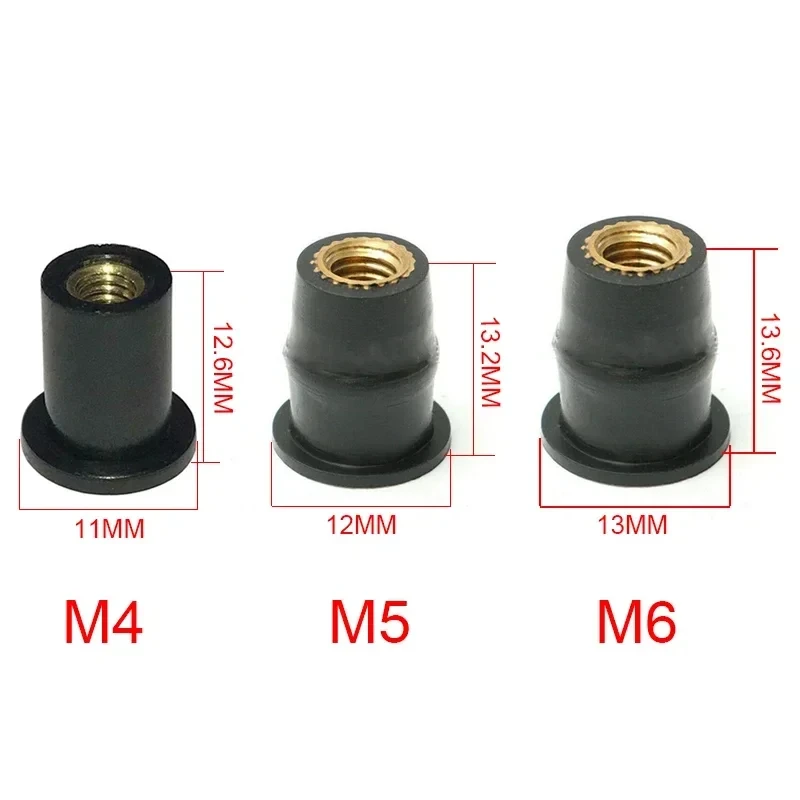 5Pcs/M5/M6 Motorcycle Windshield Rubber Nuts Vibration Damper Panel Mounting  Modified Windshield Brass Rubber Nut