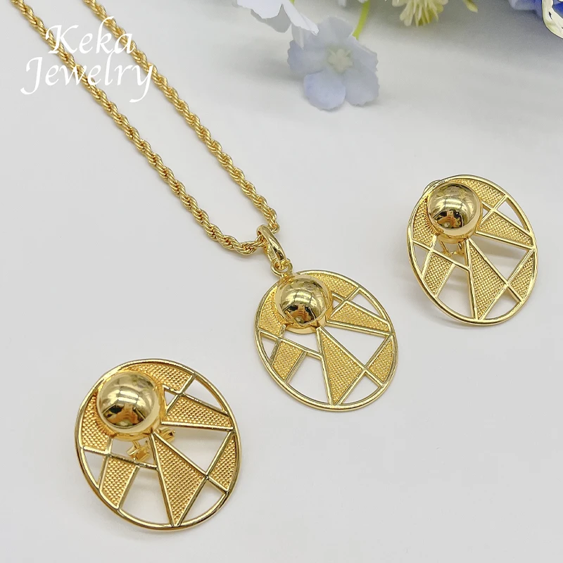 America 22k Gold Plating Women Fashion Jewelry Set Dubai England Necklace Delicacy Earring Pendant Sets For Wedding Party