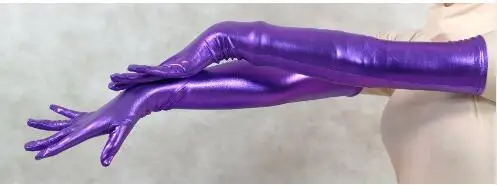 Femme bleu brillant métallique sexy gants fétiche unisexe zentai costume classique costumes d'halloween