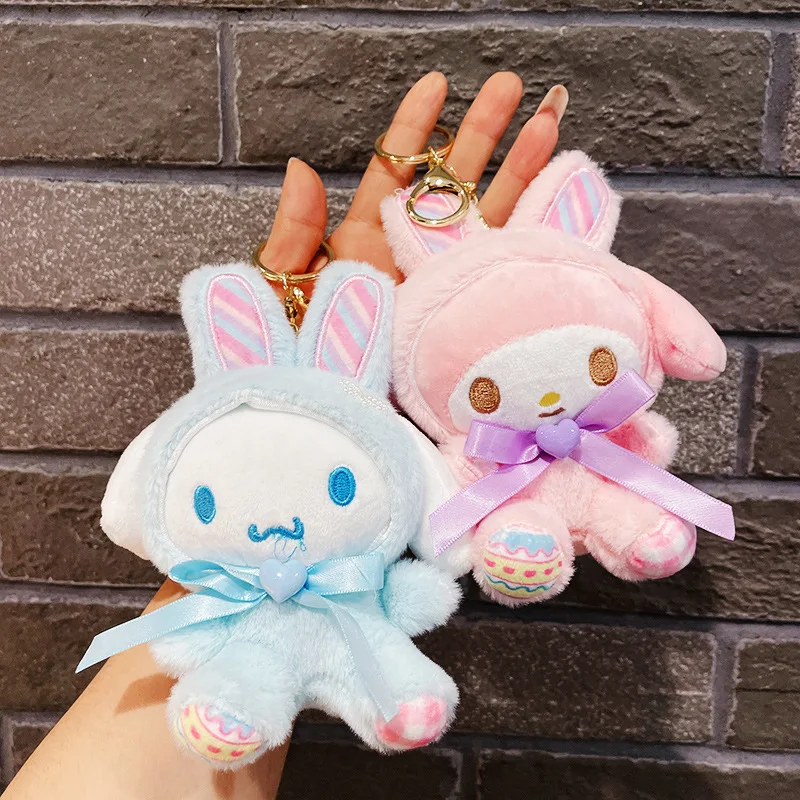 Sanrio Keychain Kawaii Cinnamoroll Plush Toys Anime Kuromi Doll Keyring My Melody Plushie Keychain Women Bag Pendant Girls Gift