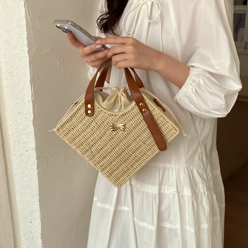 

Богемные плетеные сумки-коробки для женщин, пляжная сумка, вязаная вручную сумка-тоут, сумка через плечо на шнурке, НОВИНКА, дорожный клатч, кошельки