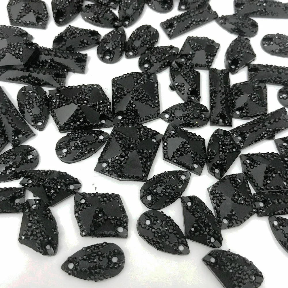 MIxed Black Loose Sew on Resin Rhinestone Crystal 2 holes Flatback Stones and Strass For Sewing Clothes Prom Gowns Diy Costumes