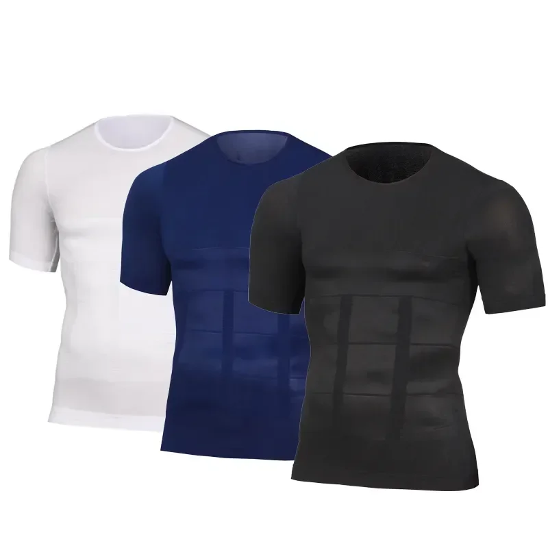 

Quick Men's Slimming Fat Tummy Under Slim T-shirt Compression Body Vest Posture Burn Shirt Building Shaper Dry Chest