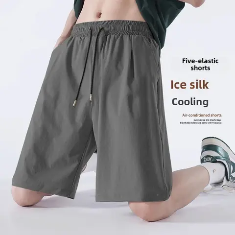 남성용 아이스 실크 루즈핏 블랙 여름 스포츠 반바지 - 해변, 체육관 및 캐주얼웨어에 통기성 및 시원함 - 베스트 셀러 2025