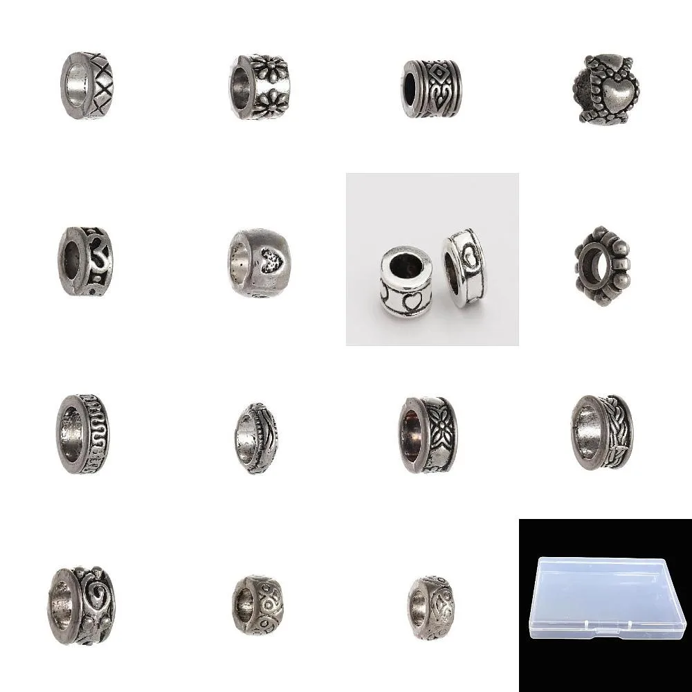 

1set 120pcs 15 styles style Alloy European Beads Large Hole Beads Column Bronze 8~11x3~7x7~11mm hole: 4~7.5mm 8pcs/style