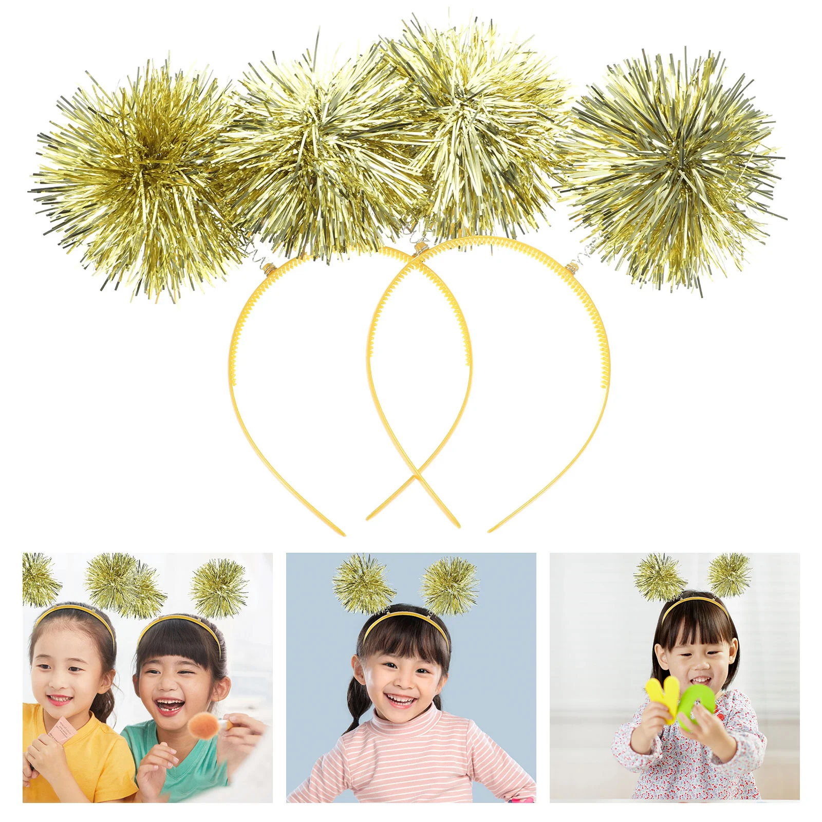 2 Pcs Birthday Headbands Snap Hair Clips Metallic Line Colored Bopper Bright Silk Party for Kids Cosplay Child Pins