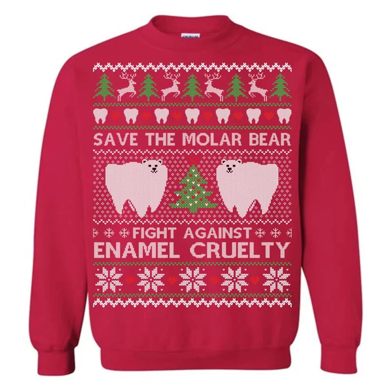 Funny Molar Bear Ugly Christmas Sweater Fight Against Enamel Cruelty Men Women 3D Printed Sweatshirt Loose Streetwear Pullovers