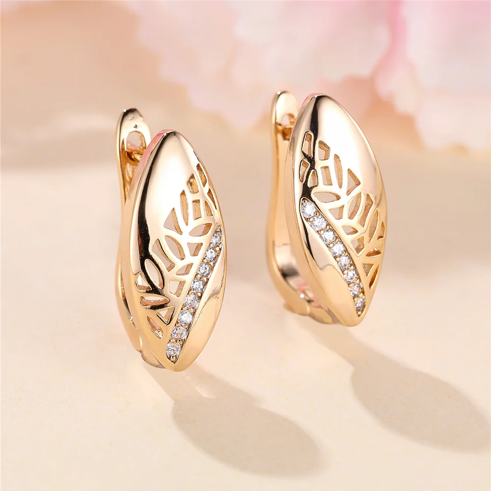 Cute Female White Round Zircon Stone Hoop Earrings Gold Color Unique Girlfriend Gifts Wedding Jewelry For Women