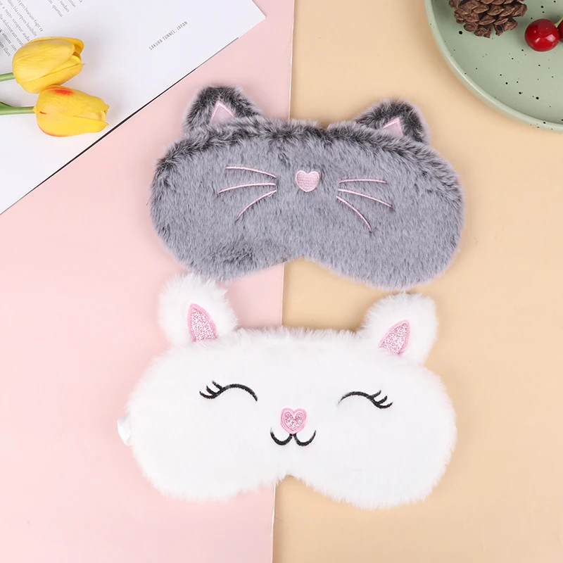 1PCS Plush Cute Grey Cat Eye Mask Sleeping Mask Eye Shade Cover Blindfold Eyeshade Eyepatch Suitable for Travel Home Gift