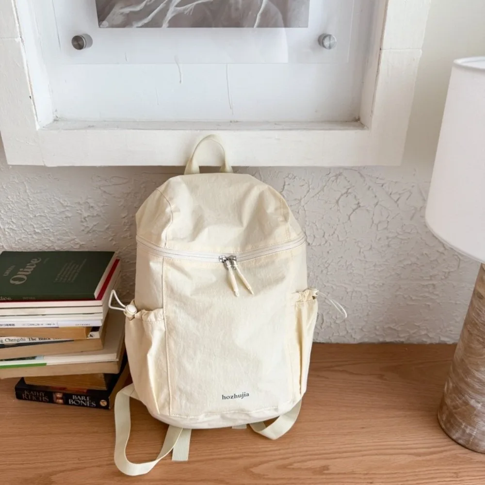 Simple Korean Lightweight Backpack Large Capacity Leisure Nylon Shoulder Bags Solid Color College Student Schoolbag Teenagers