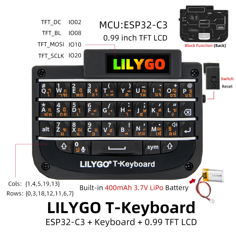 T-Keyboard TFT LCD Screen ESP32-C3 Mini Keyboard 2.4G WIFI Bluetooth-compatible Wireless Keypad DIY for Phone Pad