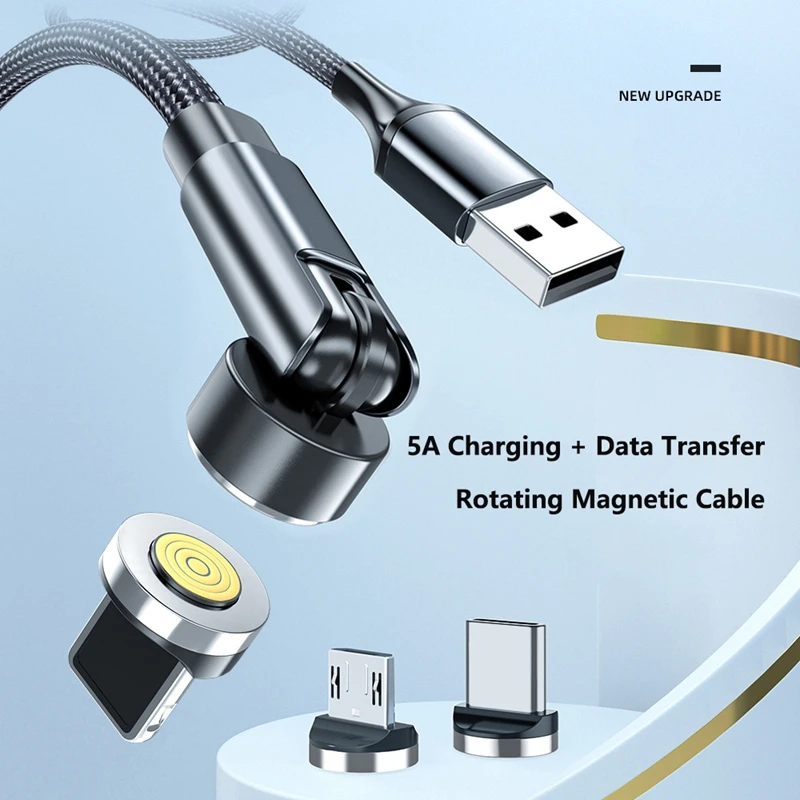 Data Cable Rotating Magnetic Type C Cable 5A Super Fast Charging Magnet USB-C Charger Data Cord For iPhone Samsung Xiaomi