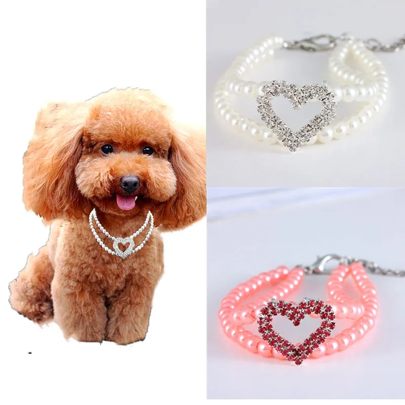 

Cat Dog Collar Luxury Pearl Chain Adjustable Necklace For Girls Pink White Jewelry Collars For Small Dogs Poodle Pet Accessories
