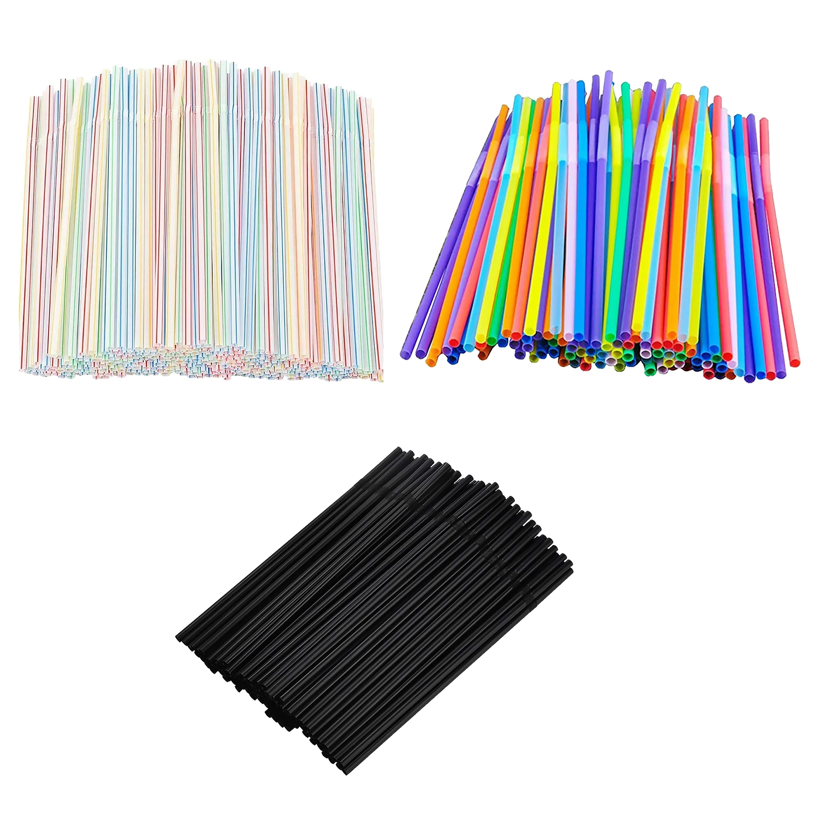 100-1500PCS Colorful&Black Flexible Plastic Drinking Straws Milk Tea Bar Party Wedding Kitchen Beverage Straw Home Accessories