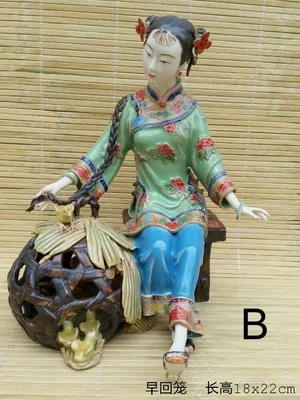 Classical ladies early return cage Shiwan doll Lin Weidong Chinese style sitting room antique rack tea room porch decoration