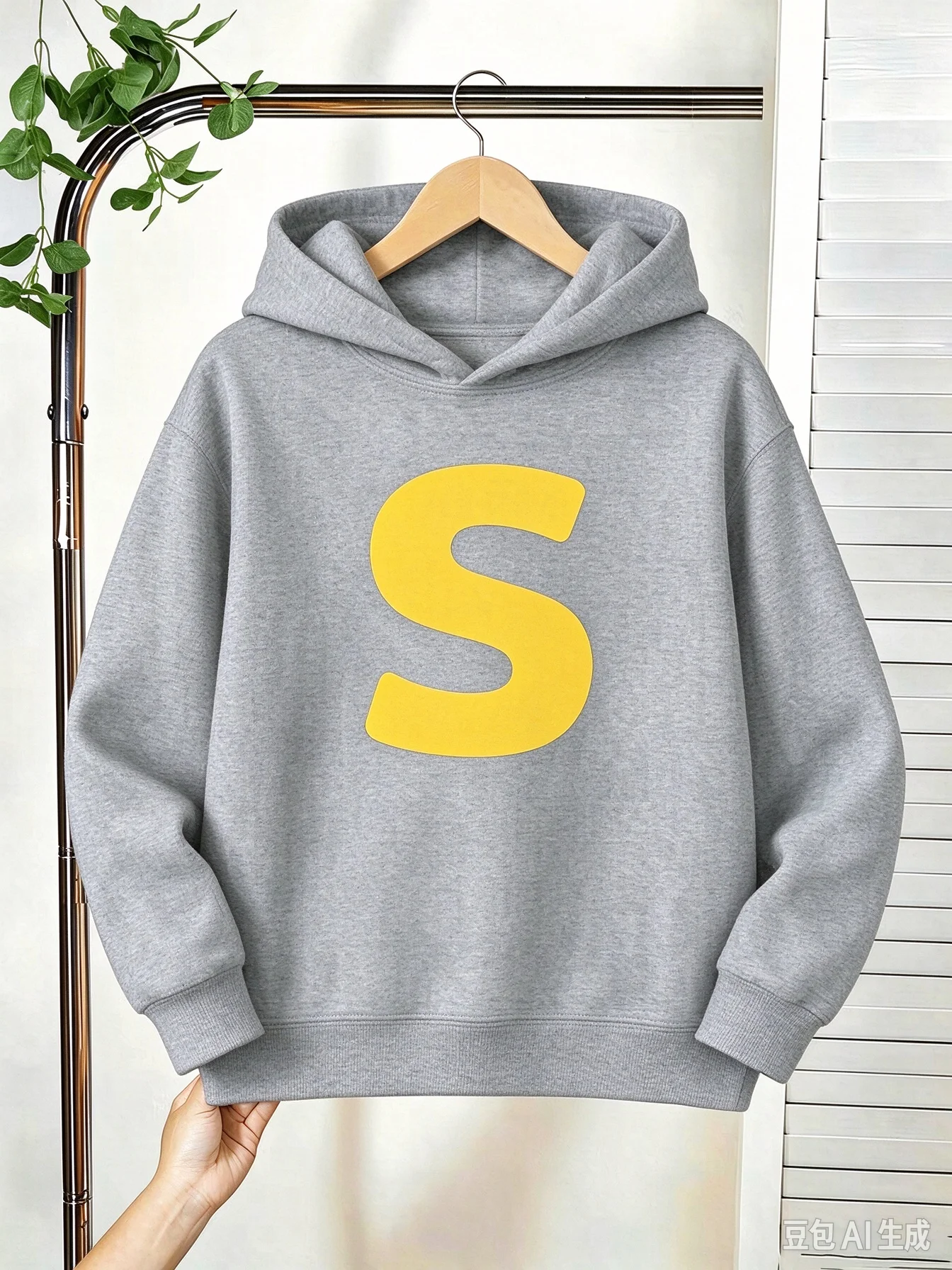 Children's letter S printed hooded sweatshirt, versatile casual top for daily outings