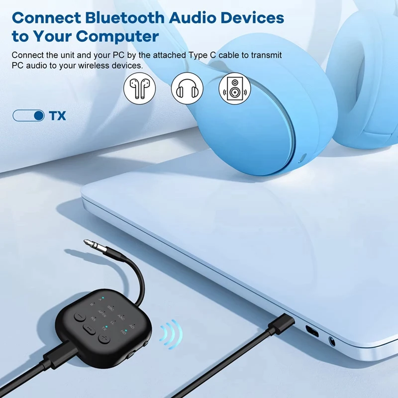 Bluetooth 5.3 Transceiver APTX-Adaptive High-Definition Low Latency Wireless Audio Adapter For Airplanes/TV/Car