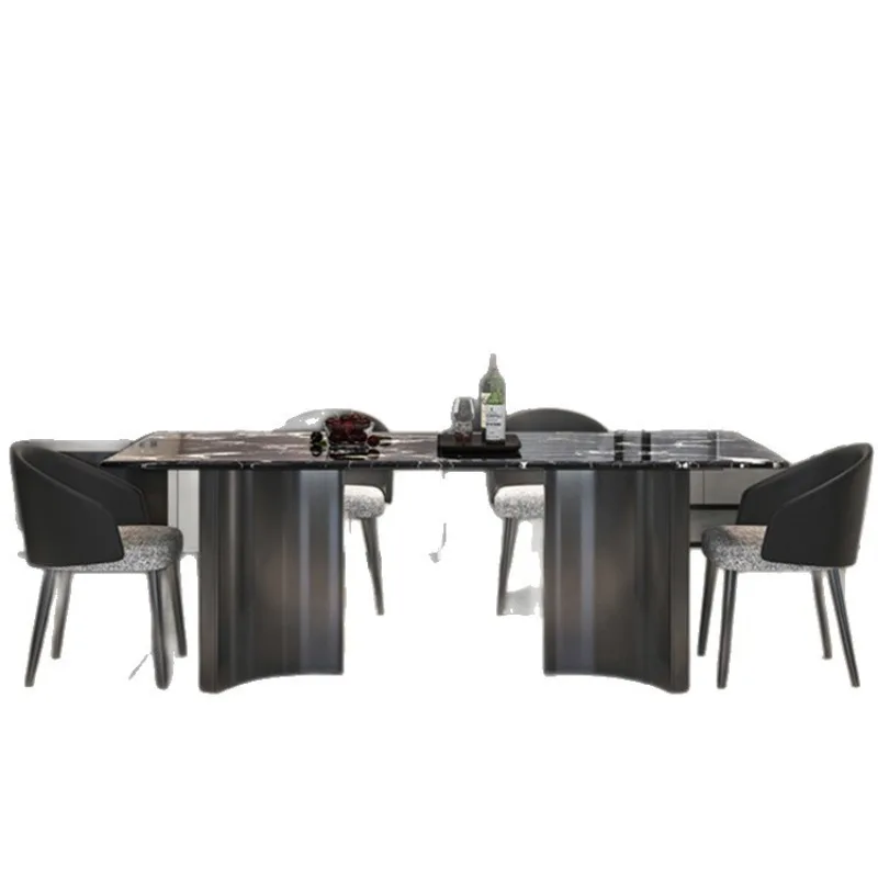 Natural marble dining table light luxury high sense rectangular family villa simple modern dining table