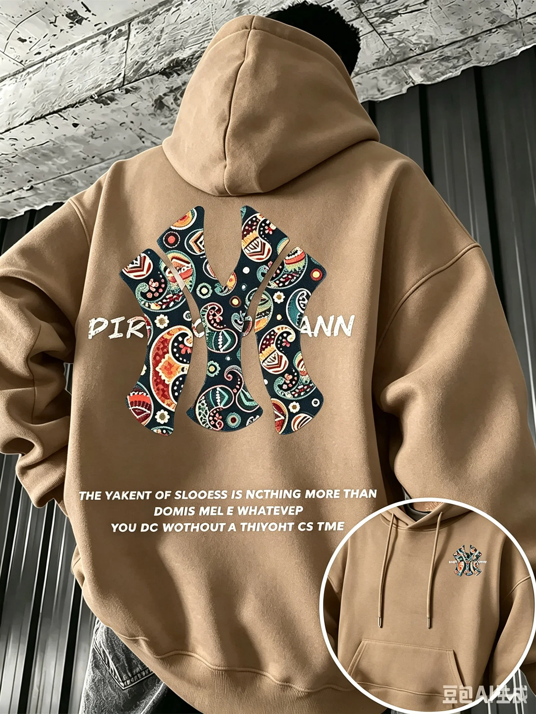 Herren-Hoodie für Herbst und Winter, Outdoor, warm und bequem, Walnussblüten- und NY-Buchstaben-Design, doppelseitiger Druck, lockerer Schnitt, Fleece, Streetwear – Detail 18