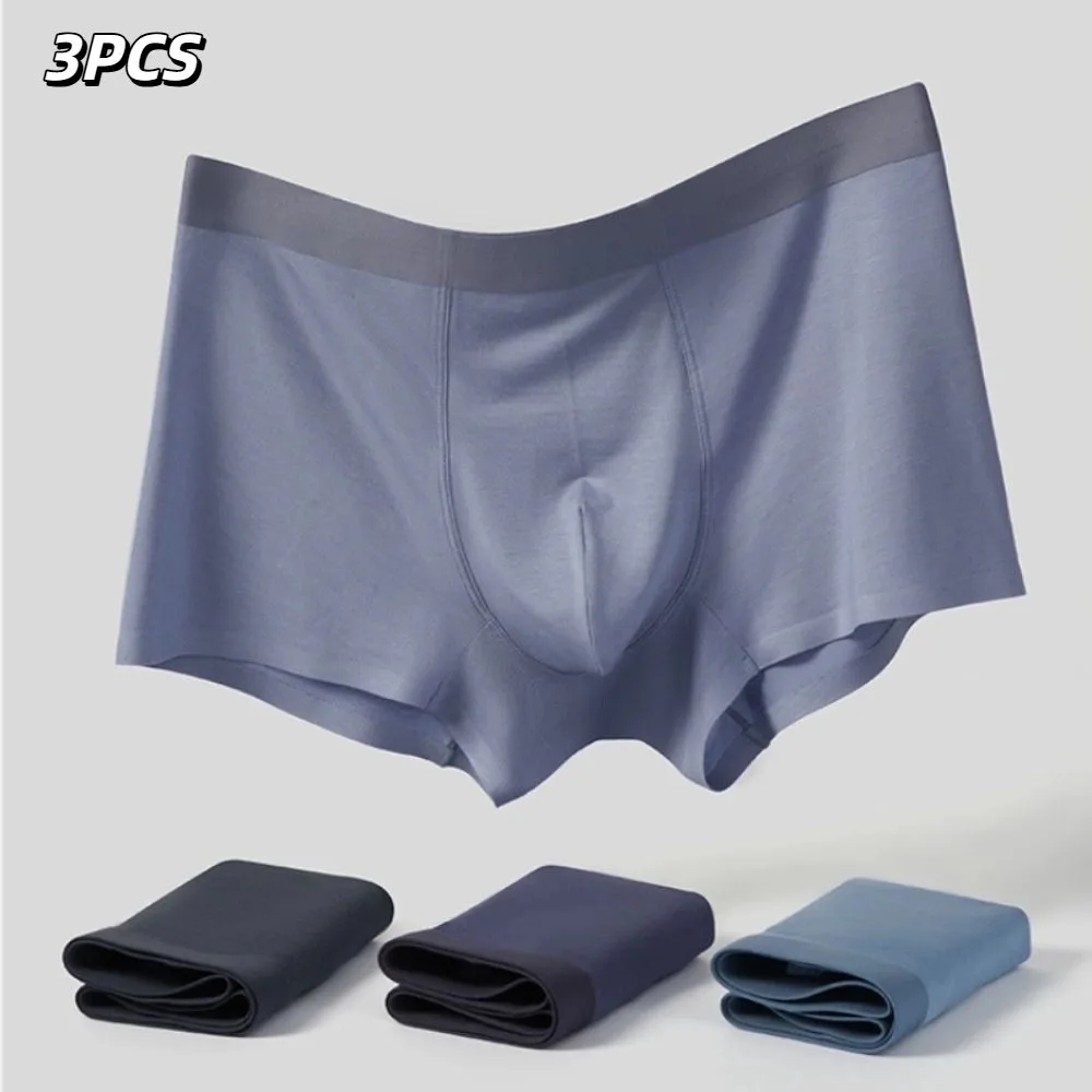3 個弾性モデルメンズフラットパンティーミッドウエスト大きいサイズボクサーパンツ男性シームレス通気性男性下着男性